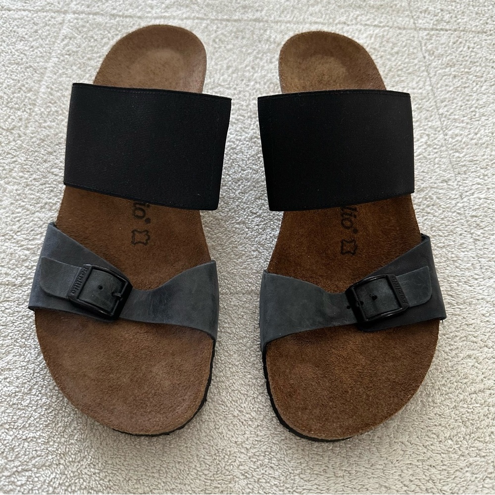 Birkenstock Black Two-Strap Cork Footbed Sandals - Picture 4 of 16